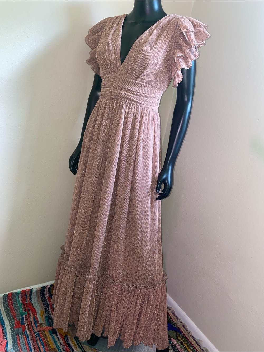 Mable Dusty Rose Adorable Dramatic Ruffle Shimmer Maxi Dress โจ - Picture 5 of 15